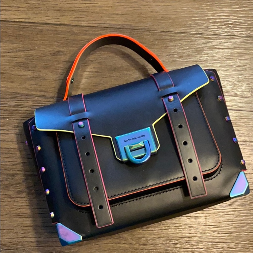 Michael Kors Black Satchel with Neon Trim